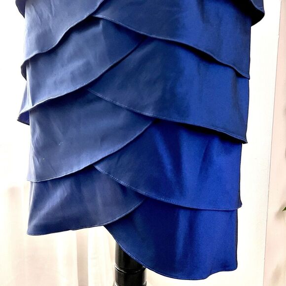Adrianna Papell Blue Shimmer Layered Taffeta Shutter Pleated Evening Dress -Sz 8 - Picture 4 of 9